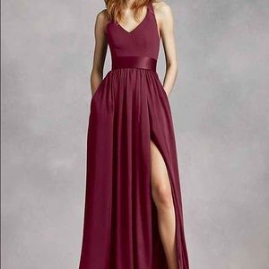 White by Vera Wang V NECK HALTER GOWN WITH SASH
